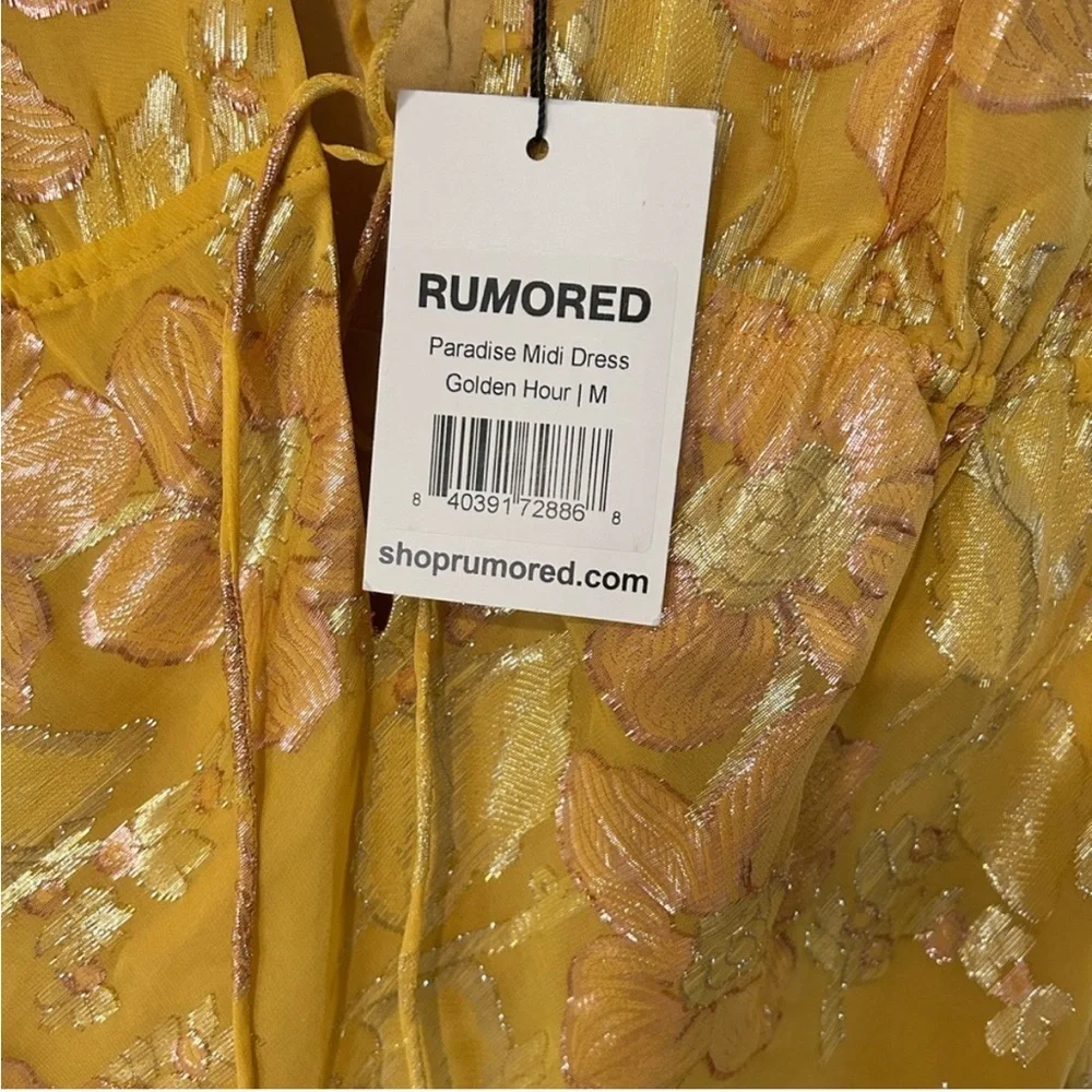 🔆 Rumored Gold Plunge Neck Midi Dress Paradise Golden Hour - Medium - Picture 3 of 6